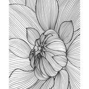 Inked Dahlia Lines glass film pattern in black and white, full design view